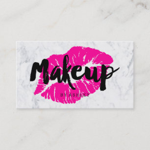 Makeup artist lips neon pink typography marble business card