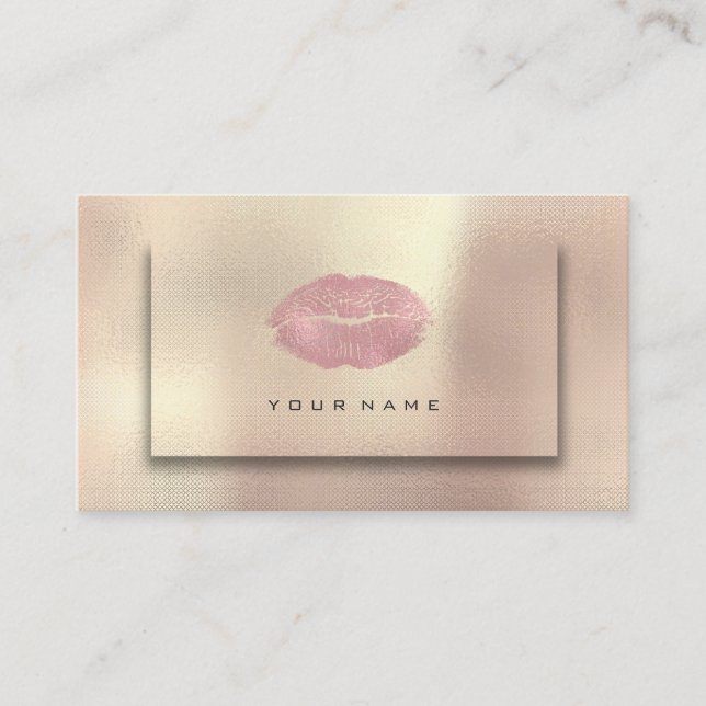 Makeup Artist Lips Pink Gold Rose Urban Beauty Business Card (Front)