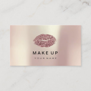 Makeup Artist Lips Pink Rose Gold Metallic Glitter Business Card