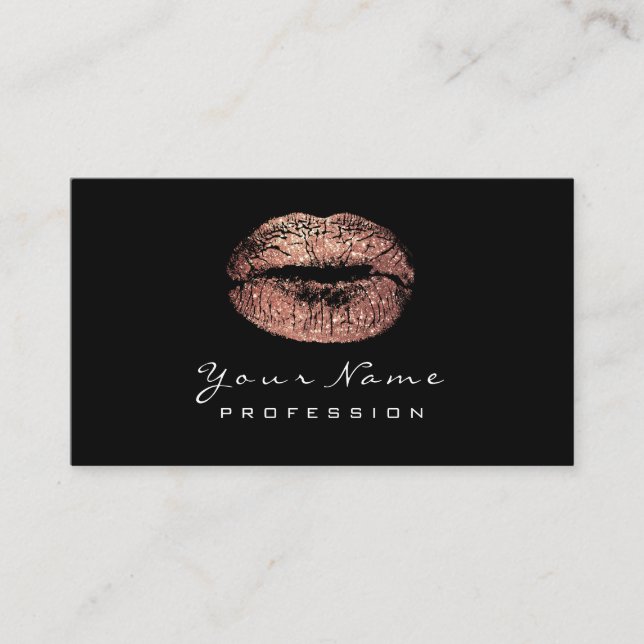Makeup Artist Lips Rose Gold Lipstick Black White Business Card (Front)