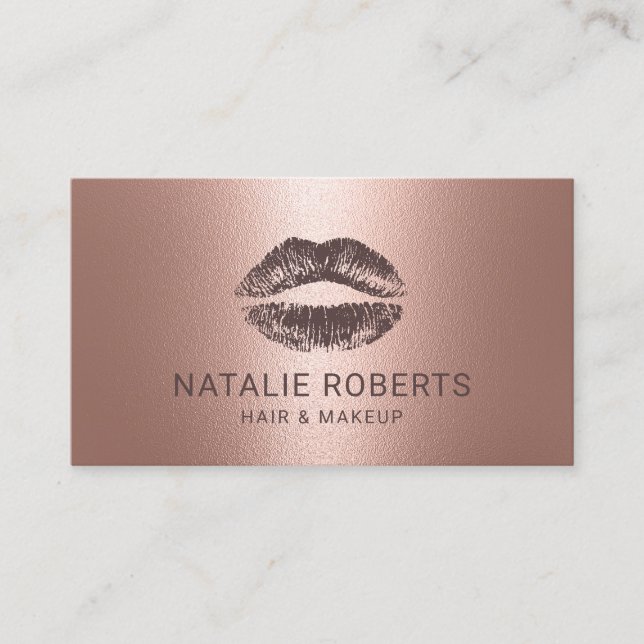 Makeup Artist Lips Rose Gold Salon Business Card (Front)