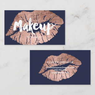 Makeup artist lips rose gold typography blue business card