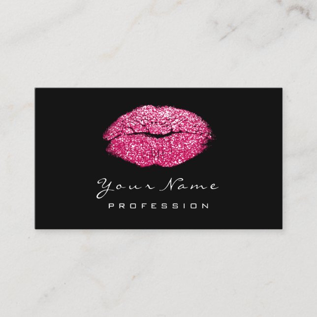 Makeup Artist Lips Rose Lux Pink Lipstick Glitter Business Card (Front)