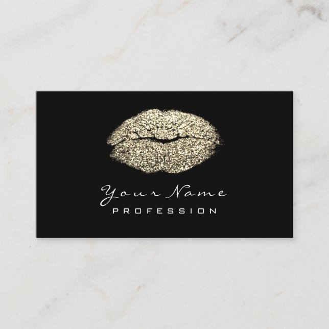 Makeup Artist Lips Sepia Gold  Lipstick Glitter Business Card (Front)