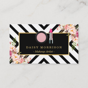 Makeup Artist Lipstick Cosmetics Floral Stripes Business Card