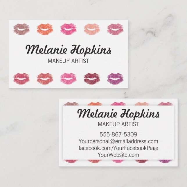 Makeup Artist Lipstick Kisses Beauty Business Card (Front/Back)