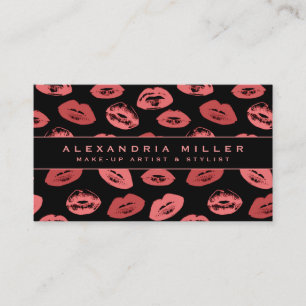 Makeup Artist   Lipstick Kisses Pattern   Black Business Card
