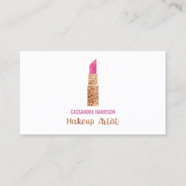 Makeup Artist Lipstick Watercolor Sequin Elegant Business Card (Front)