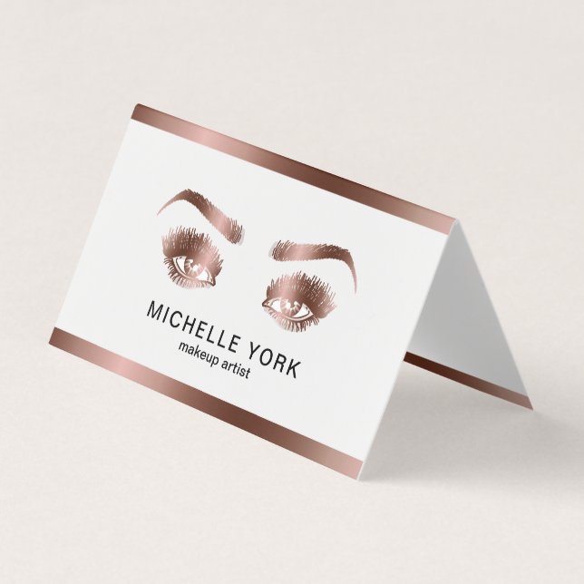 Makeup Artist Long Lashes Rose Gold Eyes Brows Business Card (Front)
