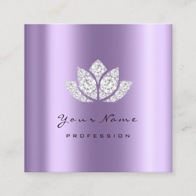 Makeup Artist Lotus Mandala Diamond Purple Crystal Square Business Card (Front)