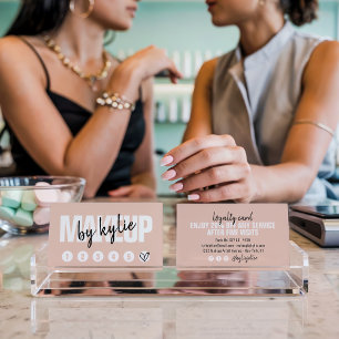 Makeup artist loyalty card punch script blush pink