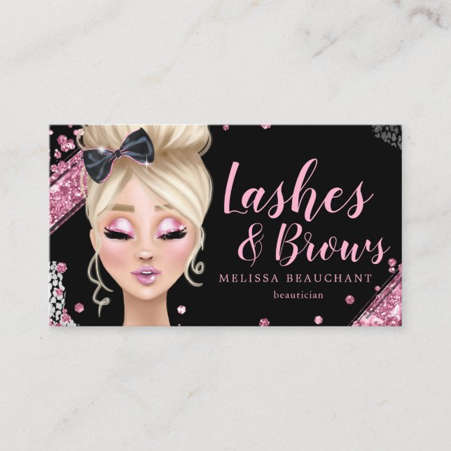 Makeup Artist  Luxe Glitter Pink Black Eyelashes Business Card (Front)