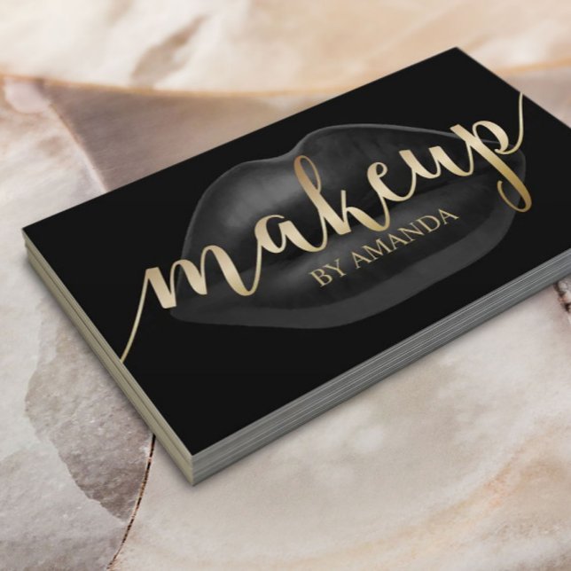 Makeup Artist Luxury Black Lips Beauty Salon Business Card (Creator Uploaded)