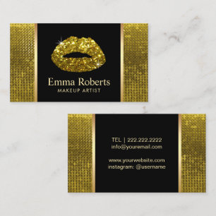 Makeup Artist Luxury Gold Lips Modern Beauty Salon Business Card