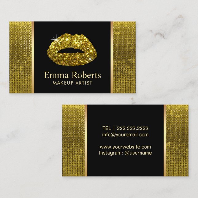 Makeup Artist Luxury Gold Lips Modern Beauty Salon Business Card (Front/Back)