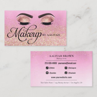 Makeup Artist Luxury Pink Glam Gold MUA Salon Business Card