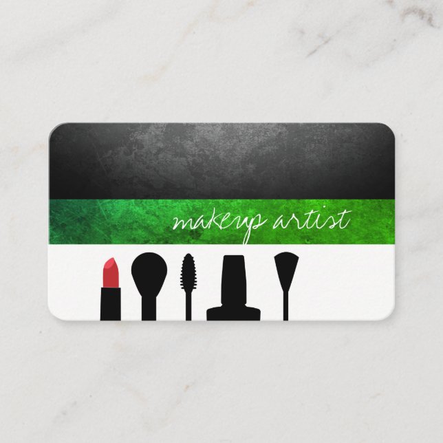 Makeup Artist / Makeup kit / Green Business Card (Front)