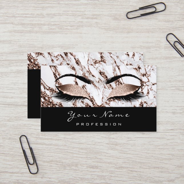 Makeup Artist Marble Lash Glitter Copper Rose Gold Business Card (Front/Back In Situ)