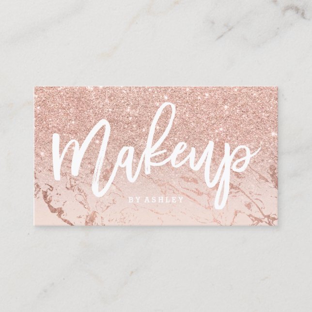 Makeup artist marble typography blush rose gold business card (Front)