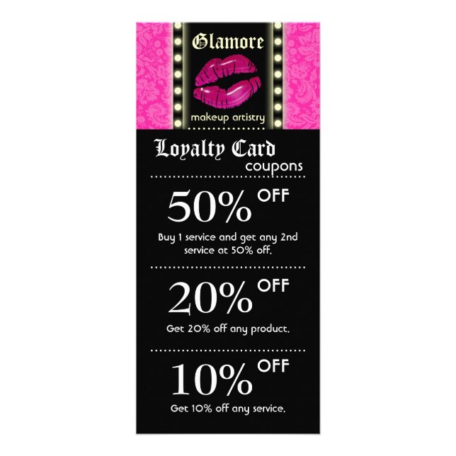 Makeup Artist Marketing Cards Lights Pink Lips Blk (Front)