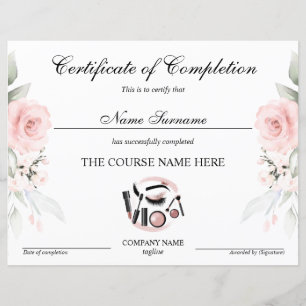 Makeup artist Mascara Certificate of Completion
