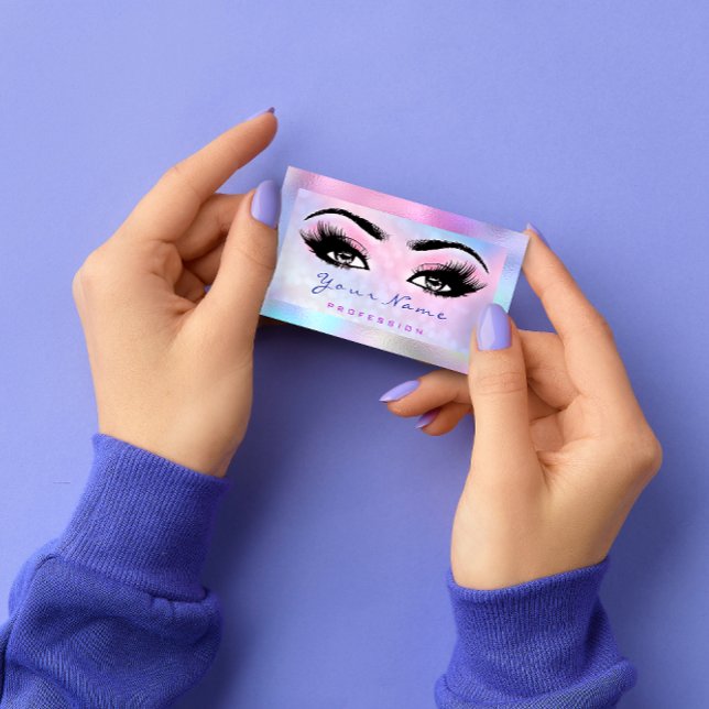 Makeup Artist Microblading Eyelash Holograph Pink Business Card (Creator Uploaded)