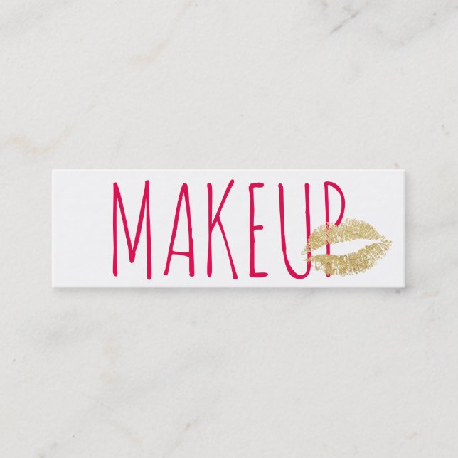 Makeup Artist Minimalist Gold Lips Pink Text mini Mini Business Card (Front)