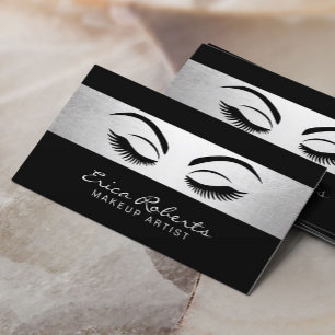 Makeup Artist Modern Black & Silver Salon Business Card