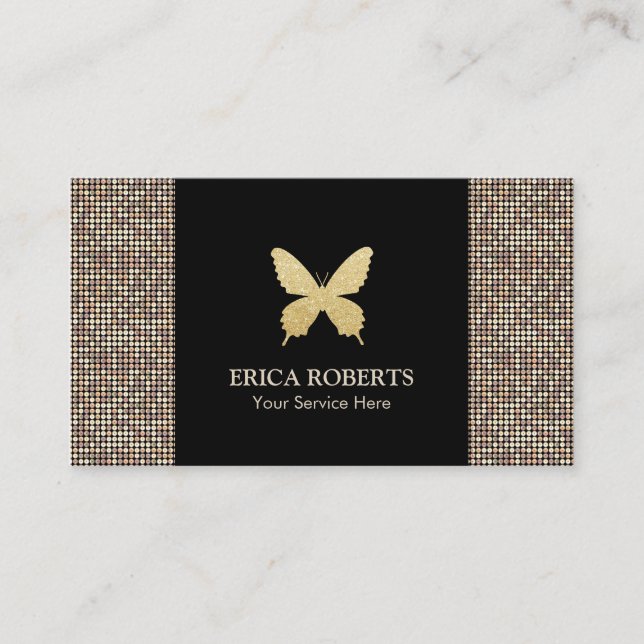 Makeup Artist Modern Butterfly Gold Glitter Business Card (Front)