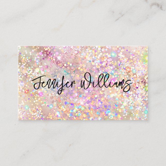 Makeup Artist Modern Elegant Holographic Glitter B Business Card (Front)