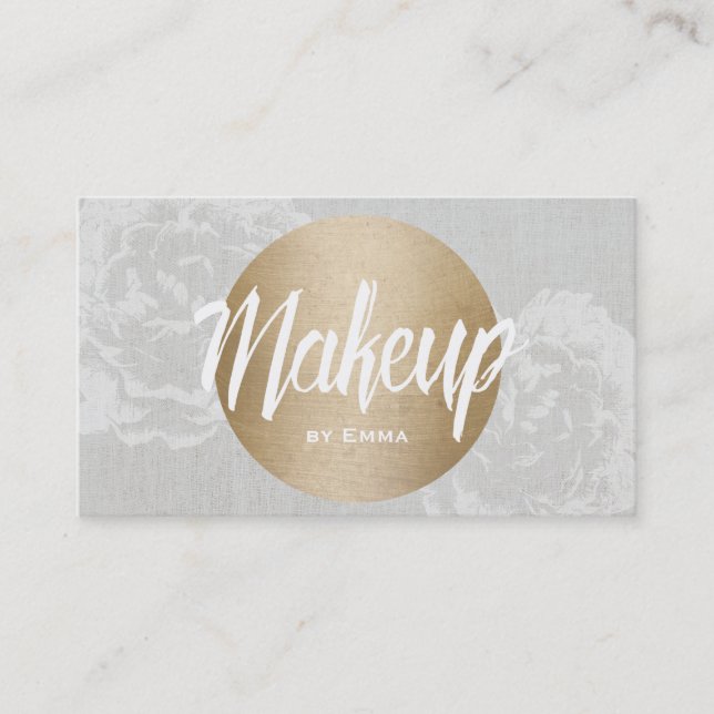 Makeup Artist Modern Gold Circle Elegant Floral Business Card (Front)