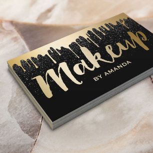 Makeup Artist Modern Gold Drips Black Glitter Business Card