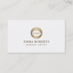 Makeup Artist Modern Gold Kiss Logo Simple Business Card