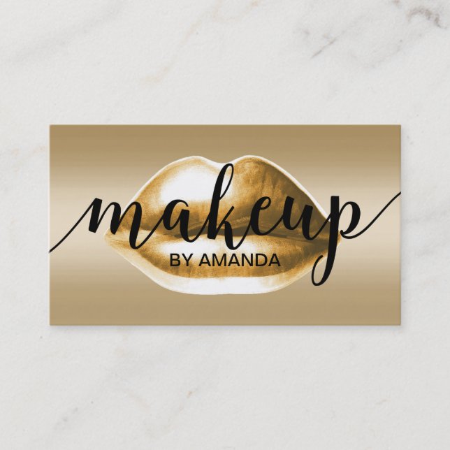 Makeup Artist Modern Gold Lips Beauty Salon Business Card (Front)