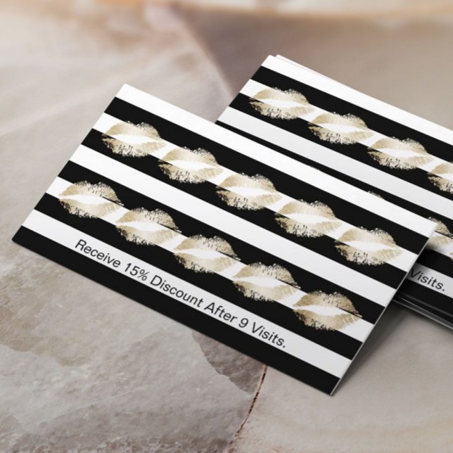 Makeup Artist Modern Gold Lips Loyalty Punch Card (Creator Uploaded)