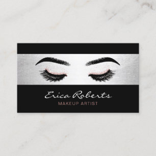 Makeup Artist Modern Lashes Black & Silver Salon Business Card