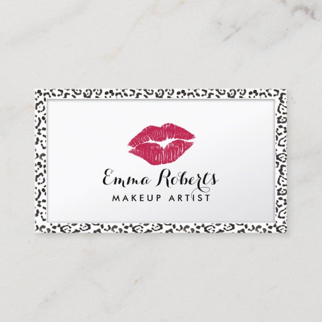Makeup Artist Modern Leopard Print Border Elegant Business Card (Front)