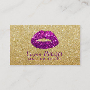 Makeup Artist Modern Lips Gold & Purple Glitter Business Card
