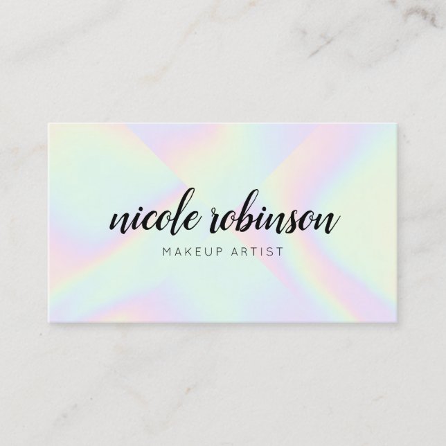 Makeup artist modern pastel rainbow holographic business card (Front)