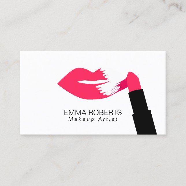 Makeup Artist Modern Red Lips & Lipstick Business Card (Front)