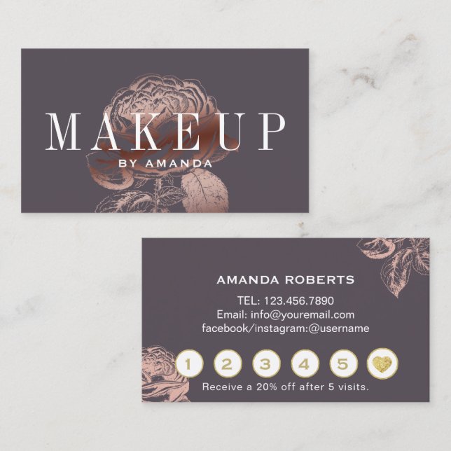 Makeup Artist Modern Rose Gold Floral Loyalty (Front/Back)