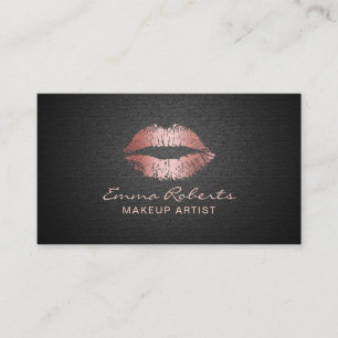 Makeup Artist Modern Rose Gold Lips Elegant Black Business Card