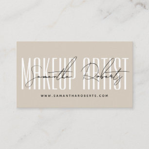 Makeup artist modern typography script beige business card