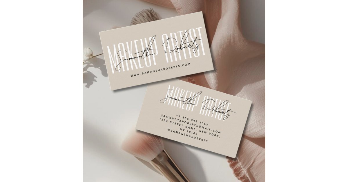 Marked Script Makeup Makeup artist modern typography script beige business card | Zazzle