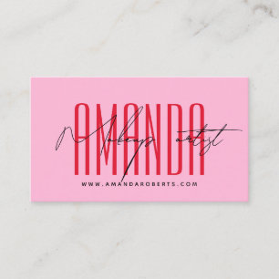 Makeup artist modern typography script red pink business card