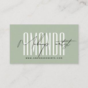 Makeup artist modern typography script sage green business card