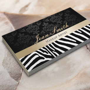 Makeup Artist Modern Zebra Pattern Gold Stripe Business Card