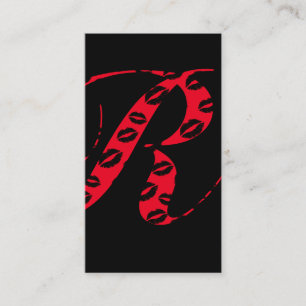 Makeup Artist Monogram Script Initial Black & Red Business Card