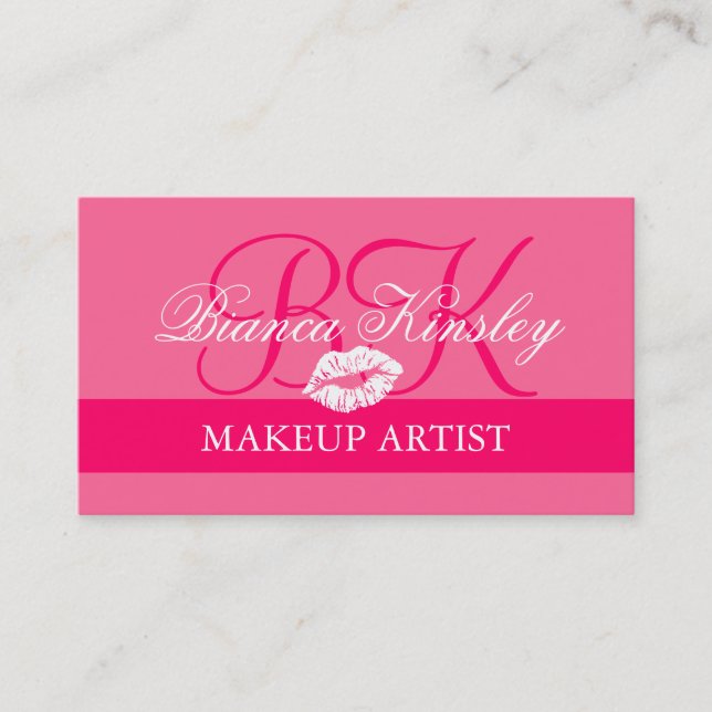 Makeup Artist Monograms Business Cards Hot Pink (Front)