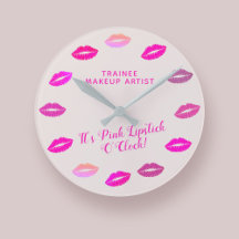 Makeup Artist MUA Pink Lipstick Lips Wall Clock
